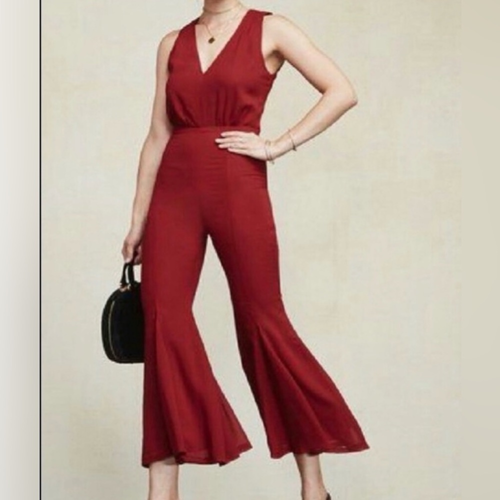 Reformation Sylvania Jumpsuit Romper Button Keyhole Pompeian Deep Red Size 10 - Picture 2 of 16